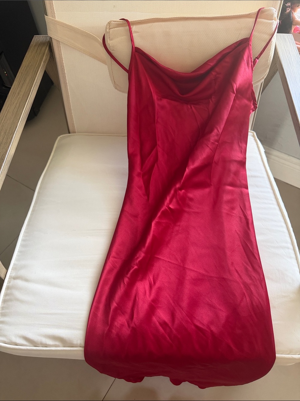 Red Satin Slip Dress midi